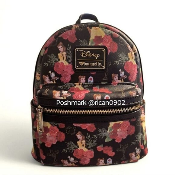 Loungefly Disney Beauty And The Beast Rose Print Mini Backpack - Picture 1 of 11